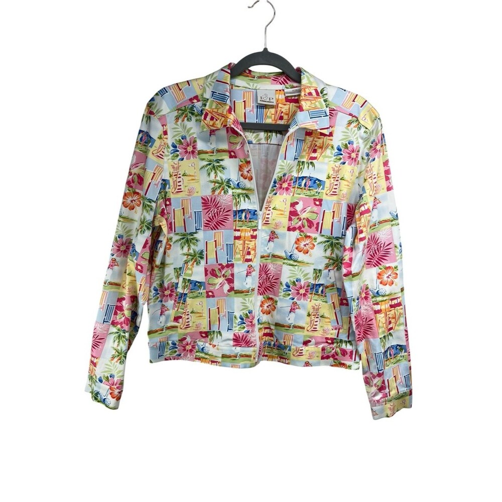 EP Pro Tropical Golf Print Light weight Full Zip Womens Jacket Size Medium